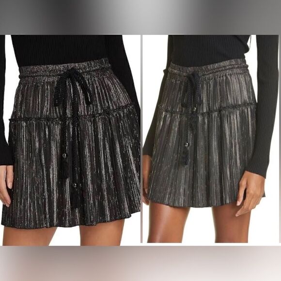 A.L.C. NWT Carter Pleated Mini Skirt Black Gold Silver Size 6 - Picture 11 of 16